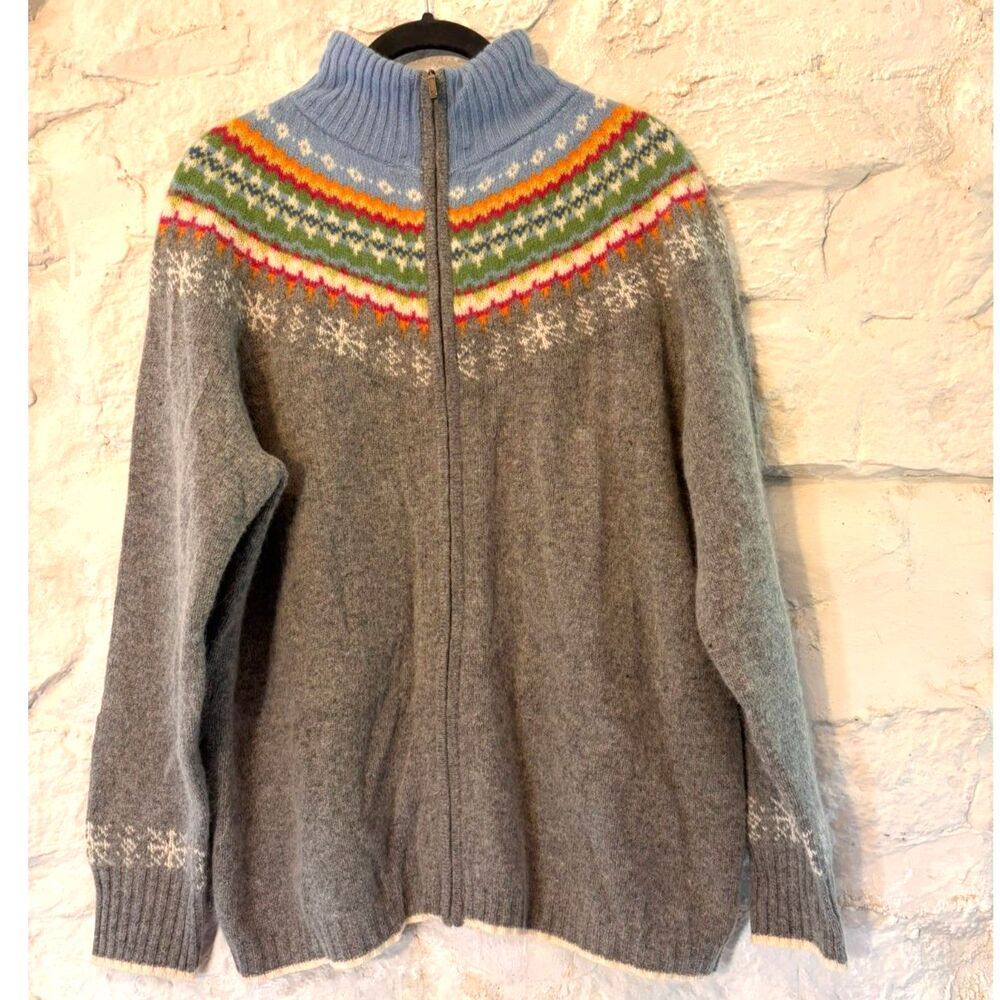 Eddie Bauer Women’s 1X Lambswool Angora Fair Isle Full Zip Sweater Gray Nordic